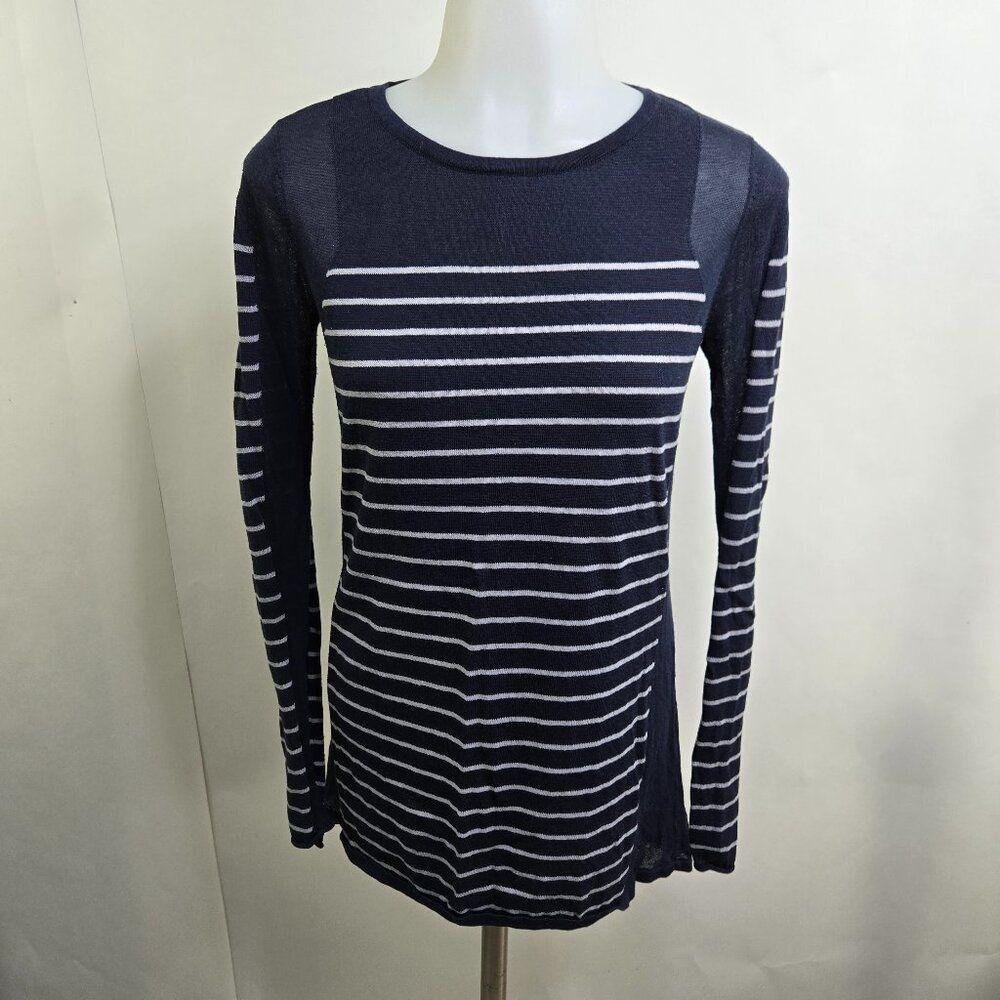 CAbi 3367 Regiment Navy Blue White Striped Long Sleeve Pullover Knit Top Size S
